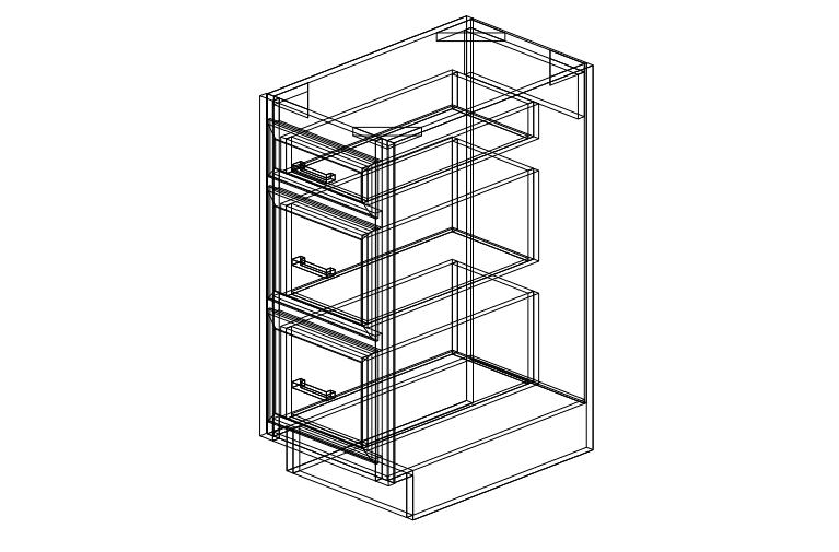 MD-DB15 Shaker Black Drawer Base Three Drawers-15"W x 34 1/2"H x 24"D