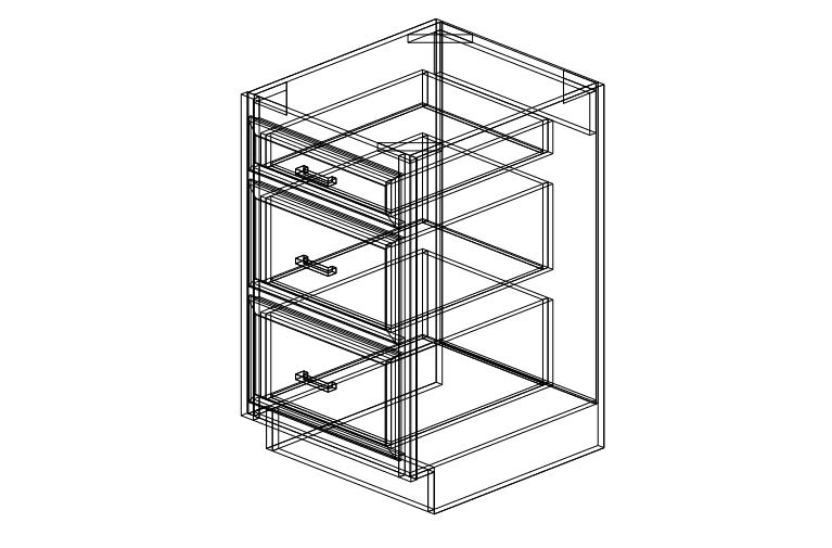 NB-DB21 Shaker Blue Drawer Base Three Drawers-21"W x 34 1/2"H x 24"D