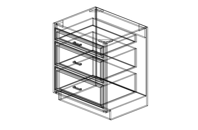 MD-DB30 Shaker Black Drawer Base Three Drawers-30"W x 34 1/2"H x 24"D